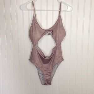 Blush pink and white polka dot one piece swimsuit!